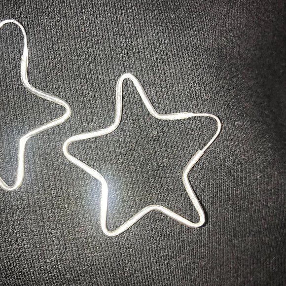 Silver Star Hoop Style Hinged Earrings Vintage - Picture 4 of 8